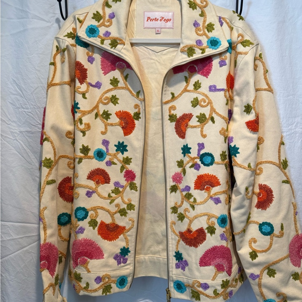 Men’s  Floral Embroidered Jacket - Cream size XL $275.00